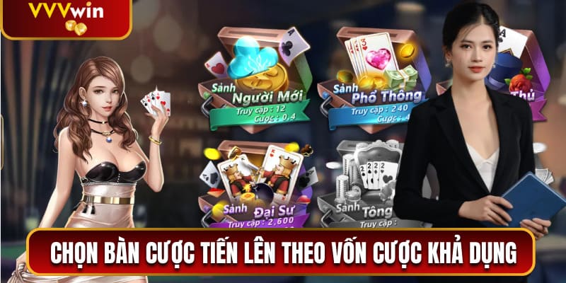 Chọn bàn cược tiến lên theo vốn cược khả dụng